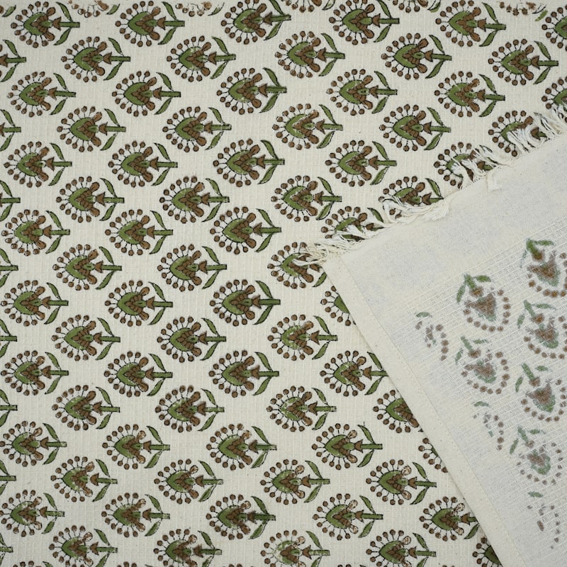 Fabdivine Handmade Floral Block Print Kitchen or Bath Room Hand Towels Home or Office Accent - Set of 20 - Gurukul- Green, Brown