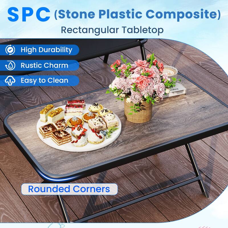 4-Piece Outdoor Foldable Furniture Set with Metal Frame Chairs and Coffee Table for Poolside and Backyard - 35" x 20" x 16"