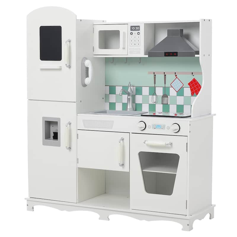 Kids Kitchen Playset with Cooking Stove Oven Sink Microwave Blackboard