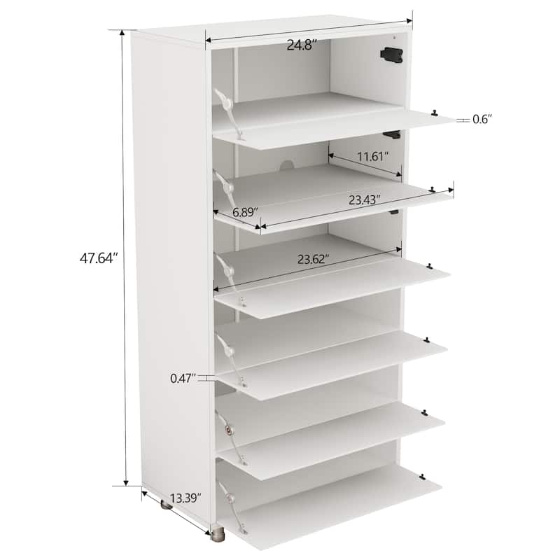 Mirror Shoe Cabinet With 6 Flip Drawers