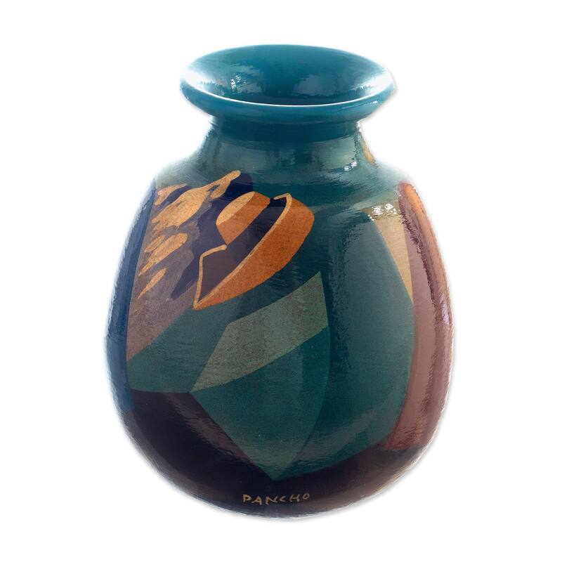 Novica Handmade Andean Braids In Blue Ceramic Decorative Vase