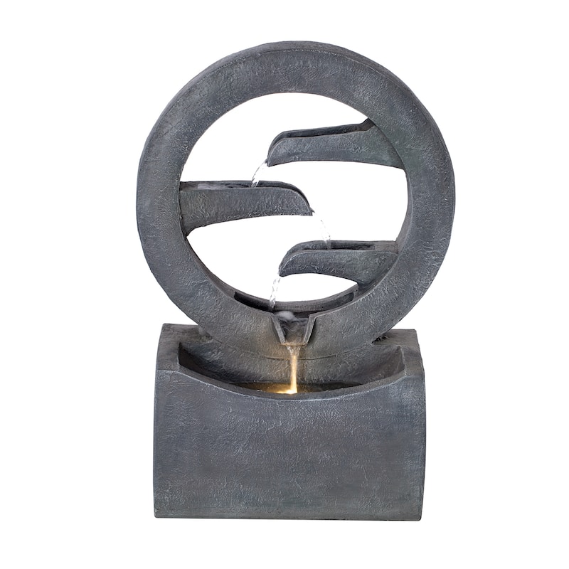 Christopher Knight Home - Modern 26.77"H Polyresin Outdoor Water Fountain with LED Light & Cascading Design