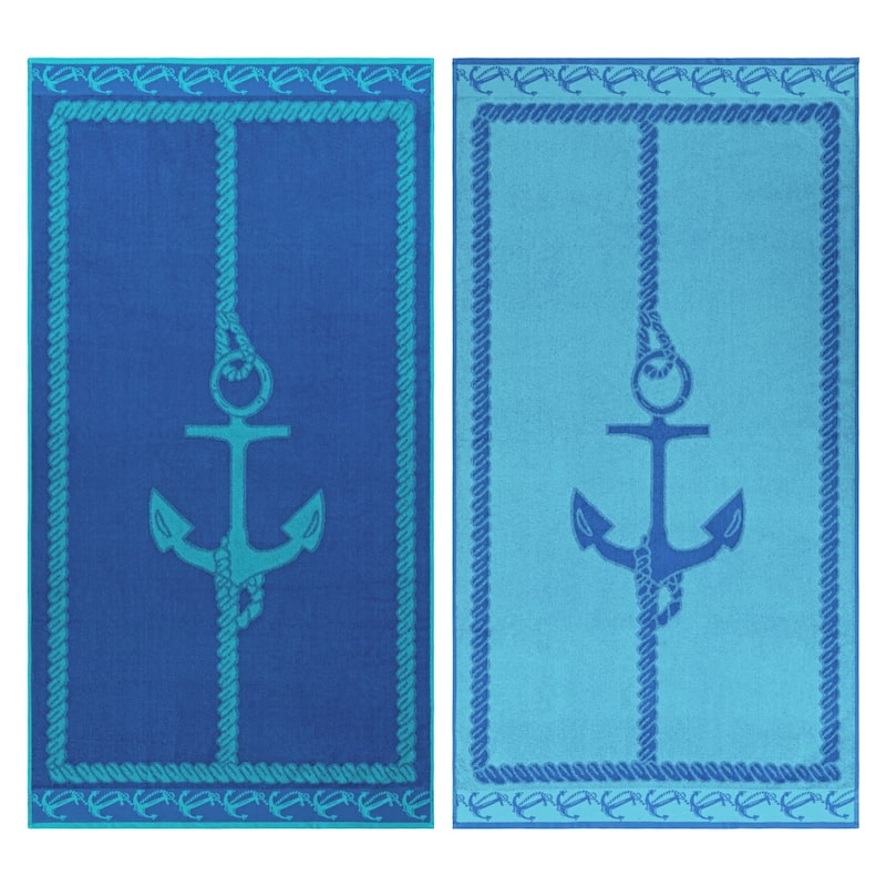 Fisherman Anchor Cotton Oversized 2-Piece Beach Towel Set by Superior