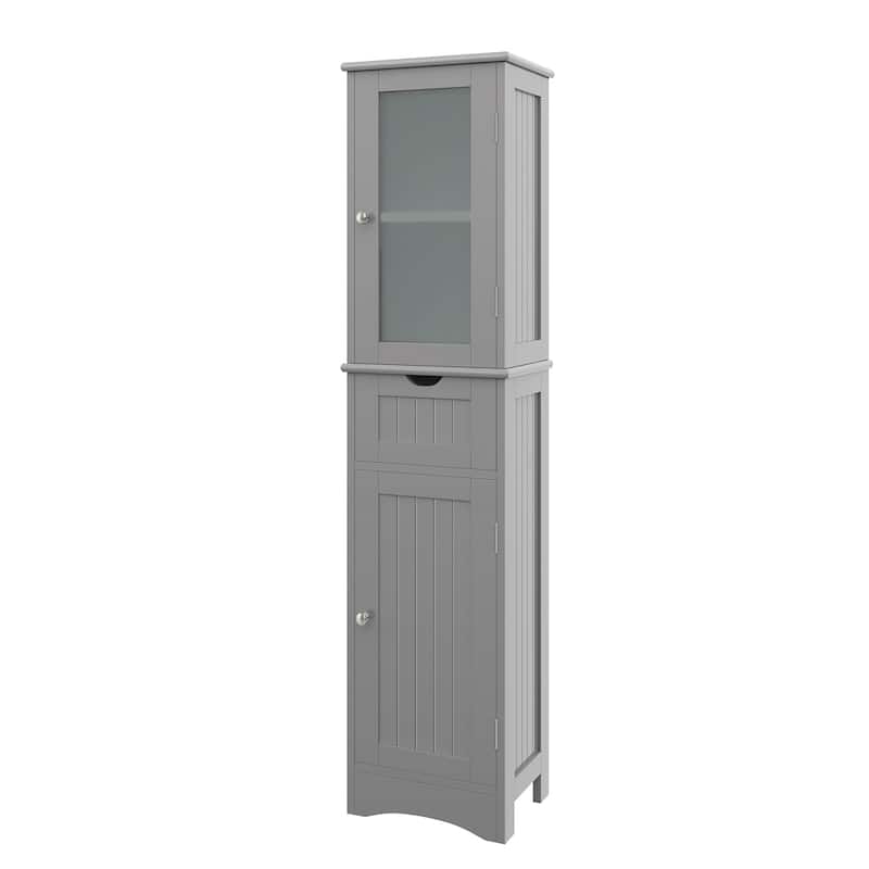 Bathroom Tall Cabinet Freestanding Linen Tower with Doors & Drawer - Grey