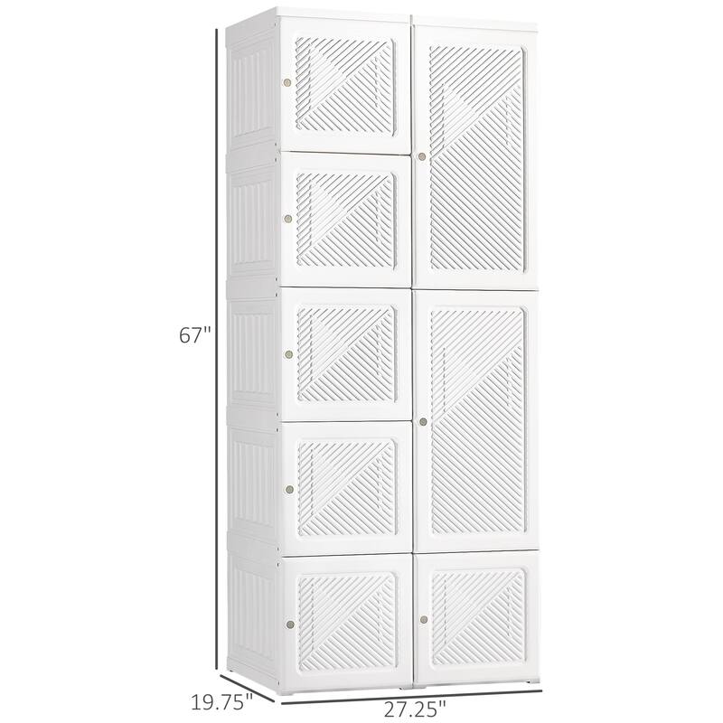 HOMCOM Portable Wardrobe Closet, Clothes Storage Organizer with Cube Compartments, Hanging Rod, Magnet Doors