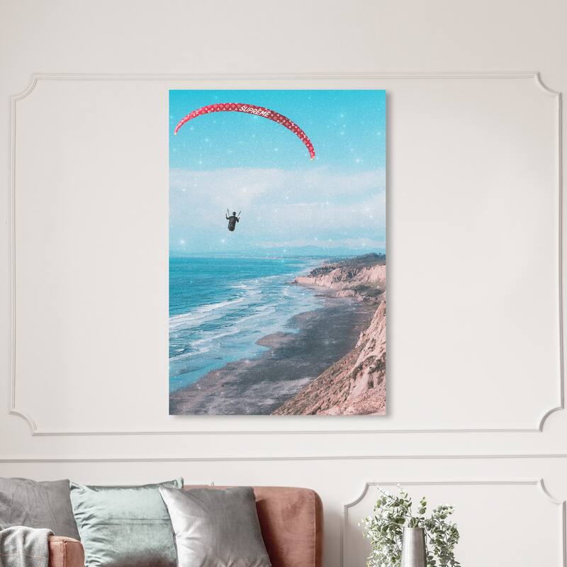 Wynwood Studio Fashion and Glam Paraglider II Blue and Modern & Contemporary Wall Art Canvas Print - 54 x 36