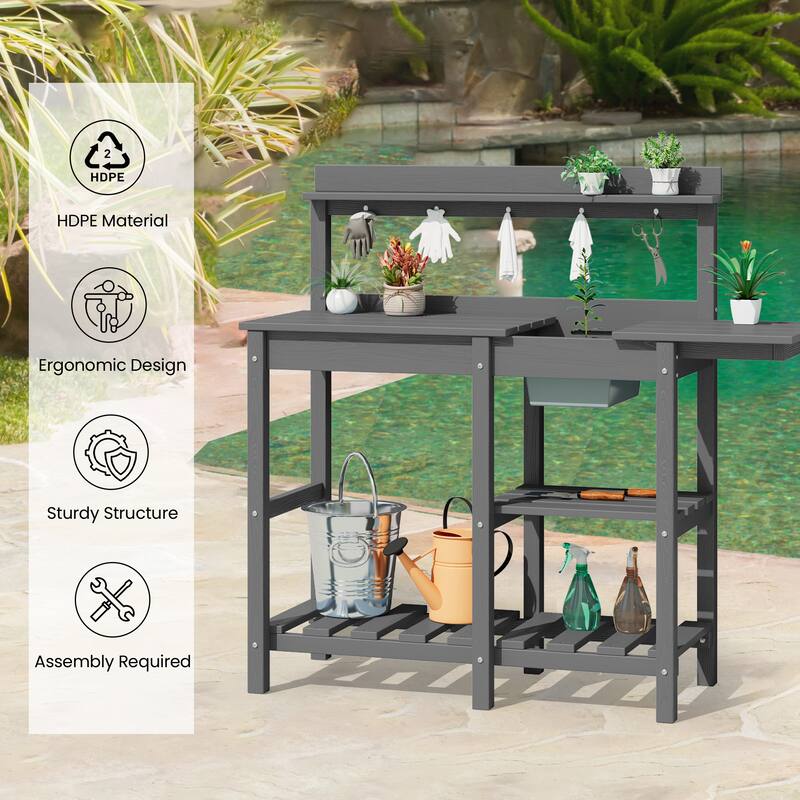 HDPE Patio Outdoor Potting Table, Versatile Gardening Planting Workbench
