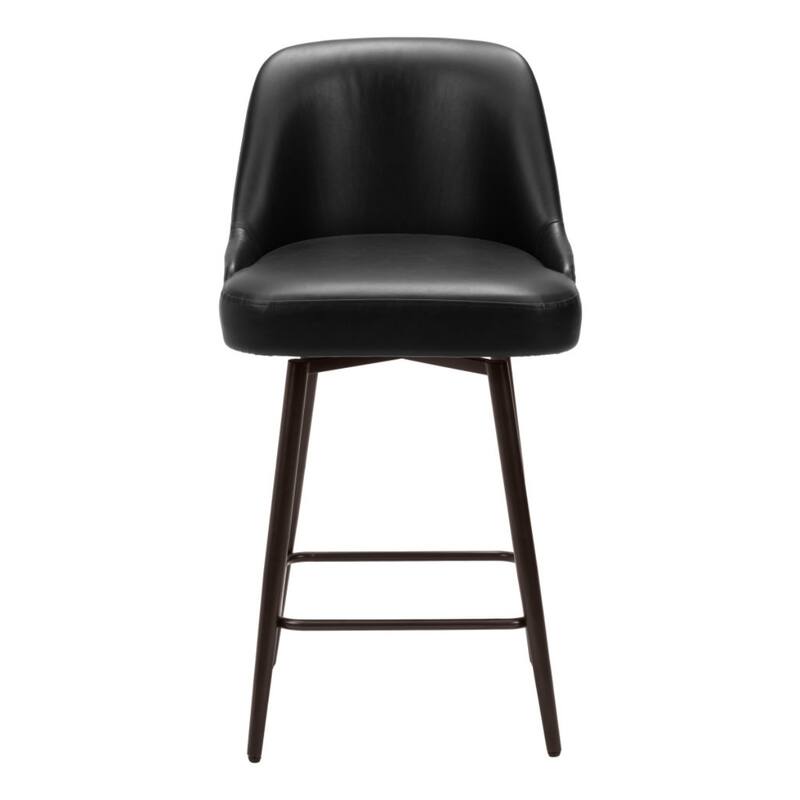 Modern Black Faux Leather Swivel Bar Stool 26" Counter Height Chair with Footrest and Steel Legs - 38.2”H x 19.7”W x 21.7”D