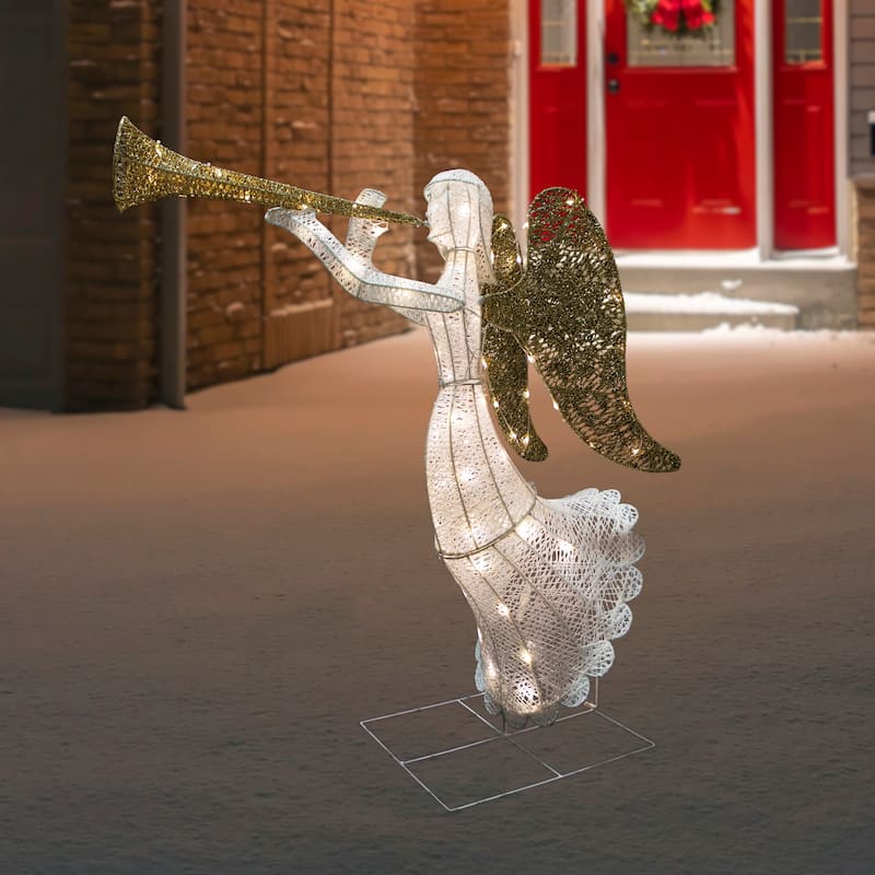 48" LED Gold Silver Trumpeting Angel Outdoor Christmas Outdoor Decor
