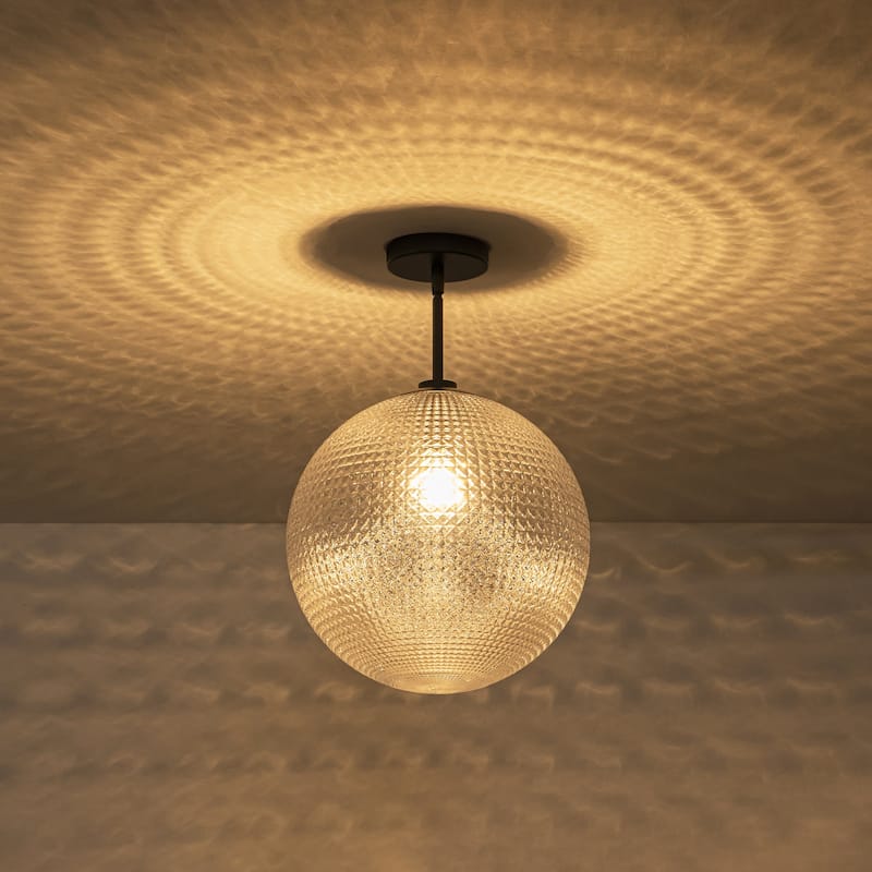 1-Light Modern Black/Gold Grid Textured Glass Pendant Kitchen Island Lights