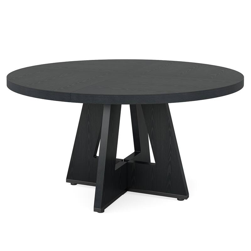 47" Round Farmhouse Dining Table -Wood Kitchen Table for 4, Cross Base Wooden Dinner Table for Dining Room, Breakfast Nook