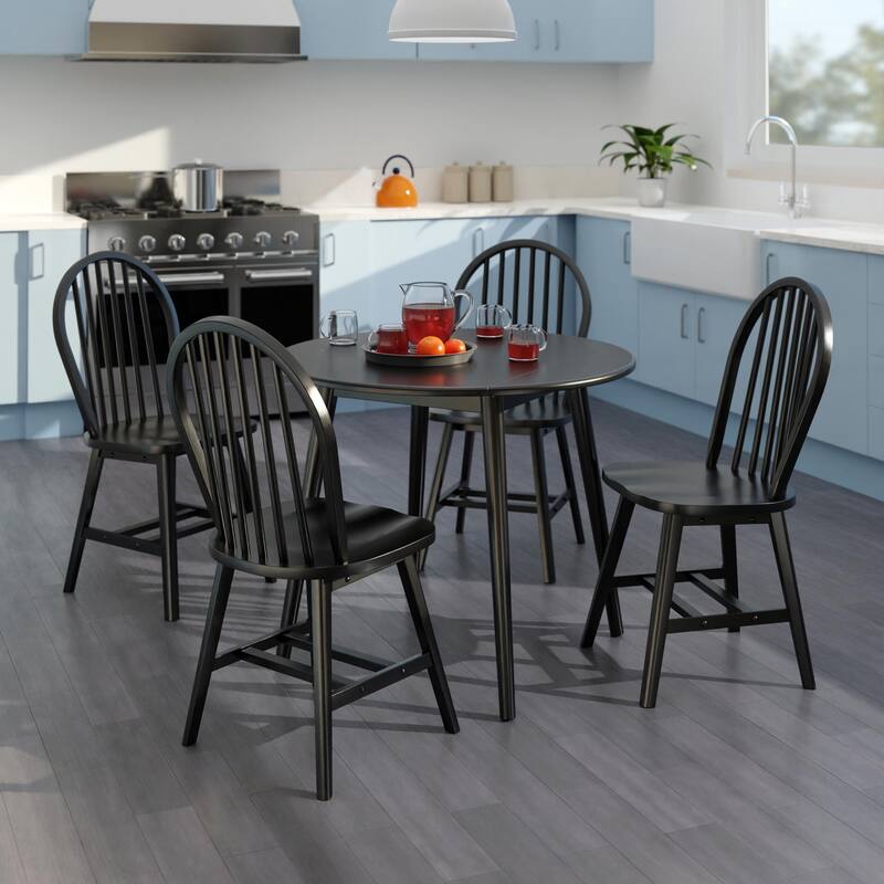 Drop Leaf Dining Table with Chairs - 35.5" - Black - Set of 5