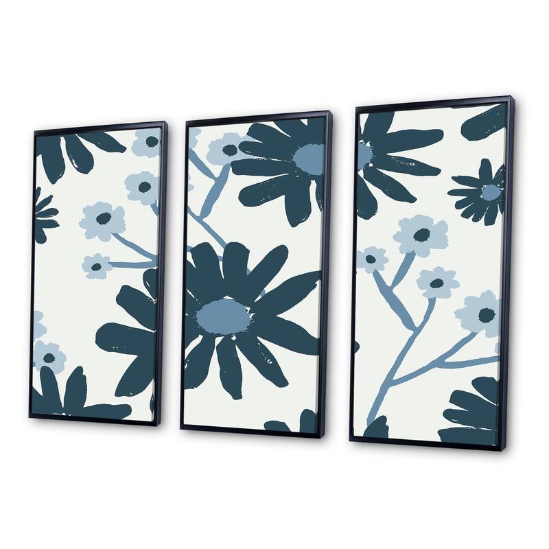 Designart "Blue Abstract Flowers" MidCentury Modern Framed Wall Art
