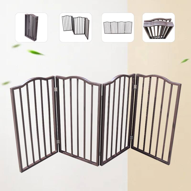 Pet Gate - Dog Gate For Doorways, Stairs Or House - Freestanding, Folding, Brown, Arc Wooden