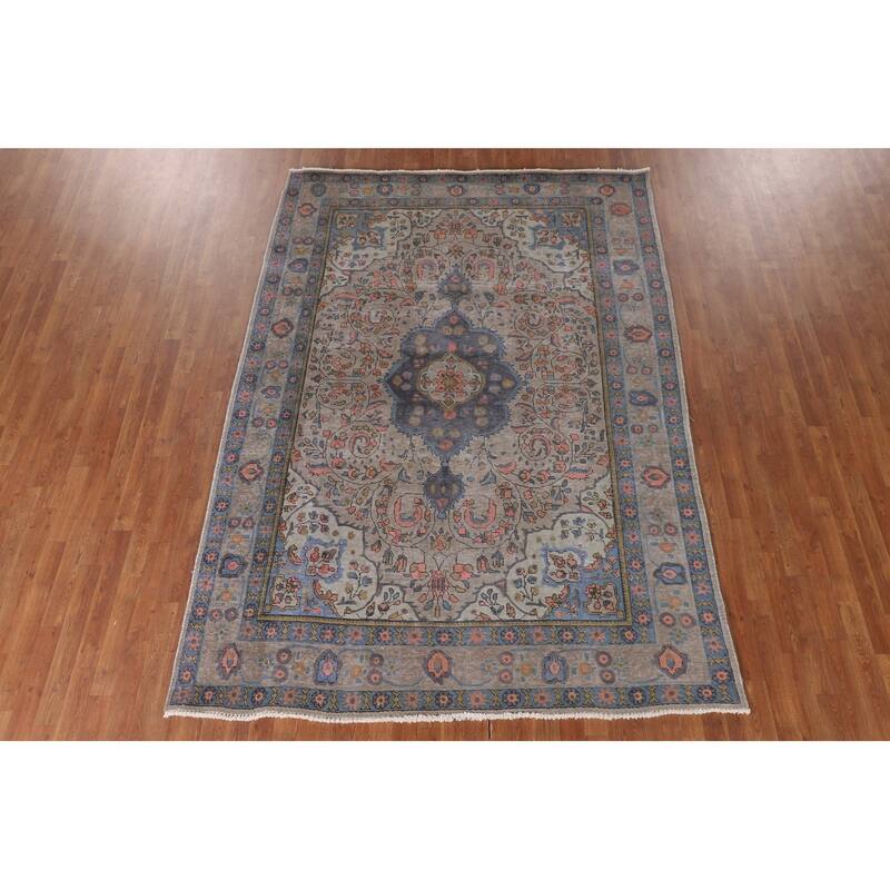 Distressed Over-Dyed Tabriz Persian Vintage Rug Handmade Wool Carpet - 6'9"x 9'6"