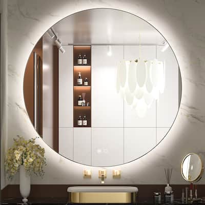 KEONJINN Round LED Backlit Bathroom Vanity Wall Mirror 3 Colors, Anti-fog