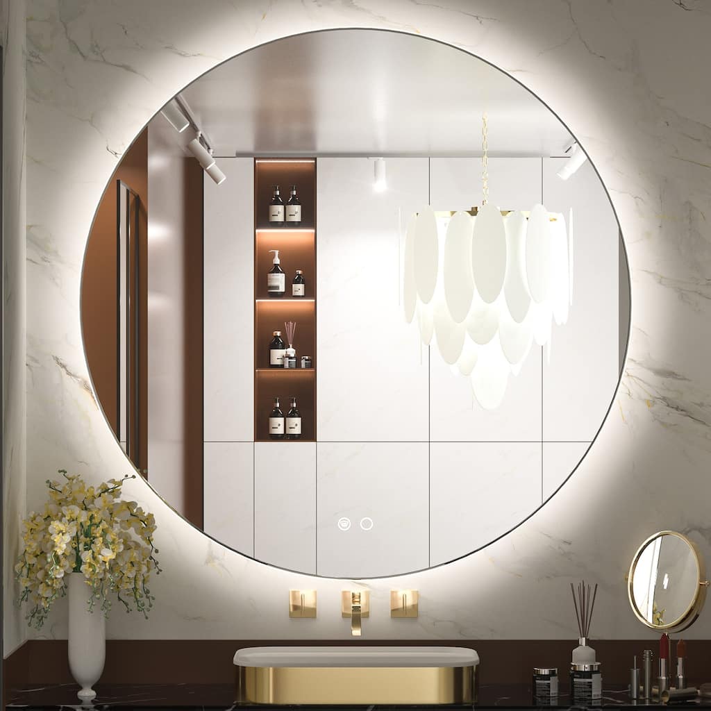 KEONJINN Round LED Backlit Bathroom Vanity Wall Mirror 3 Colors, Anti-fog