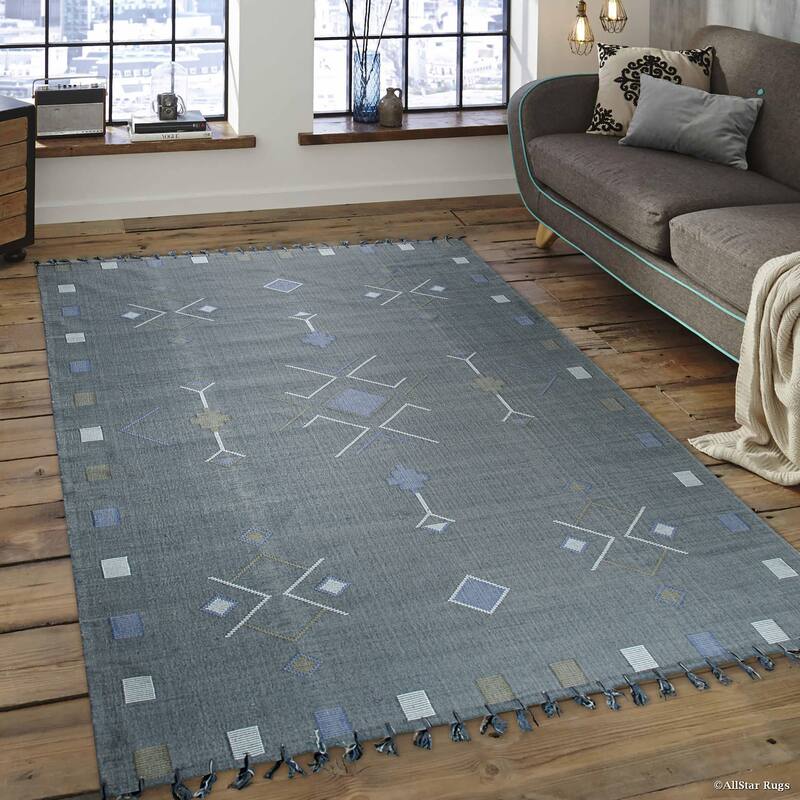 Hand-Knotted Cotton Flat Weave Rug, Grey, Stylish and Durable Area Rug for Enhancing the Comfort and Aesthetic Appeal