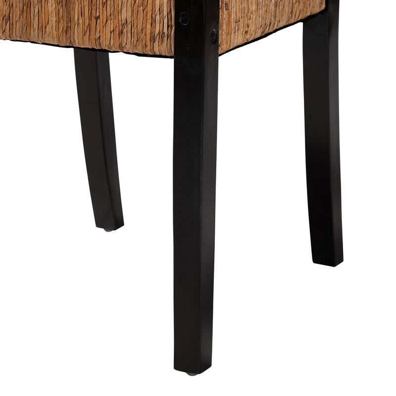 Raniya Handwoven Seagrass Dining Chair Set of 2- Solid Mango Wood Frame with Woven Seat and Backrest, Black