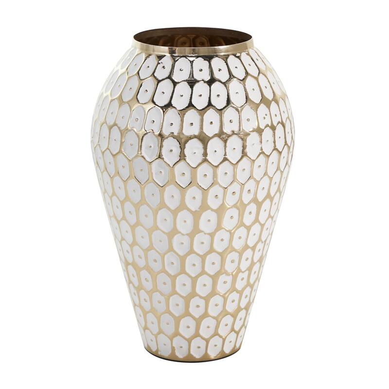 Gold Metal Geometric Dot Geometric Decorative Vase with White Accents