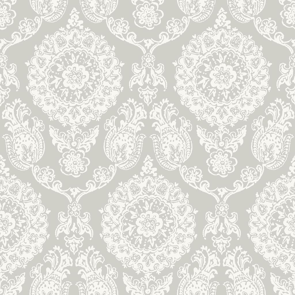 Chesapeake Helm Damask Taupe Floral Medallion Wallpaper