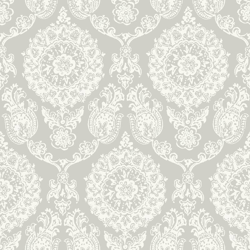 Chesapeake Helm Damask Taupe Floral Medallion Wallpaper