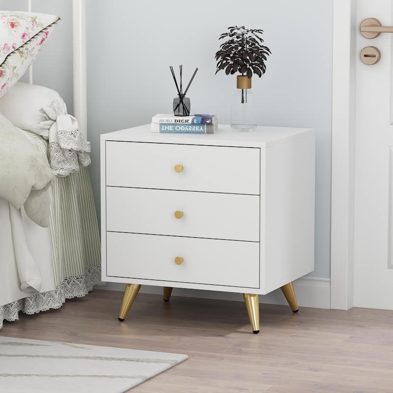 21.2'' Tall End Table Sofa Coffee Nightstand in White Metal Leg