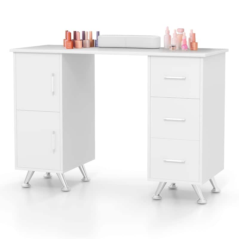 Costway Wooden Nail Desk Station with Removable Wrist Rest Metal Legs - See Details