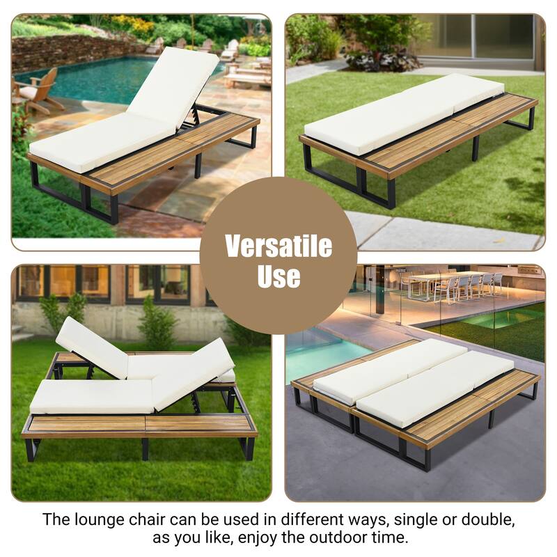 Outdoor Lounge Chair Set of 2 with 5 Position Adjustable Backrest, Iron Patio Loungers Recliners with Wood Side Table