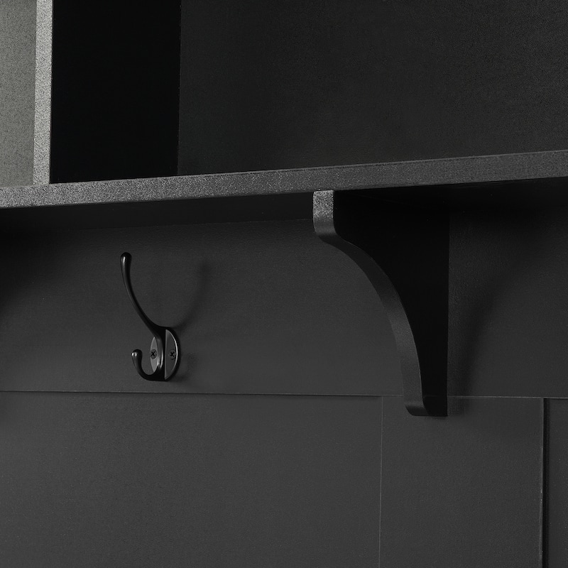 Hall Tree with Storage Cabinet and 2 Large Drawers - N/A - Black