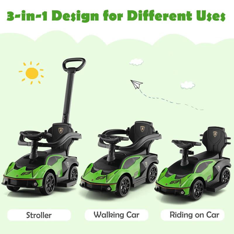 Gymax 3-in-1 Licensed Lamborghini Ride on Push Car Stroller Sliding