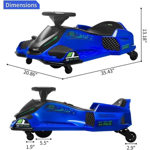 dimension image slide 4 of 5, Ride on Drift Car,Kids Electric Drifting Go-Kart with 5 Wheels LED
