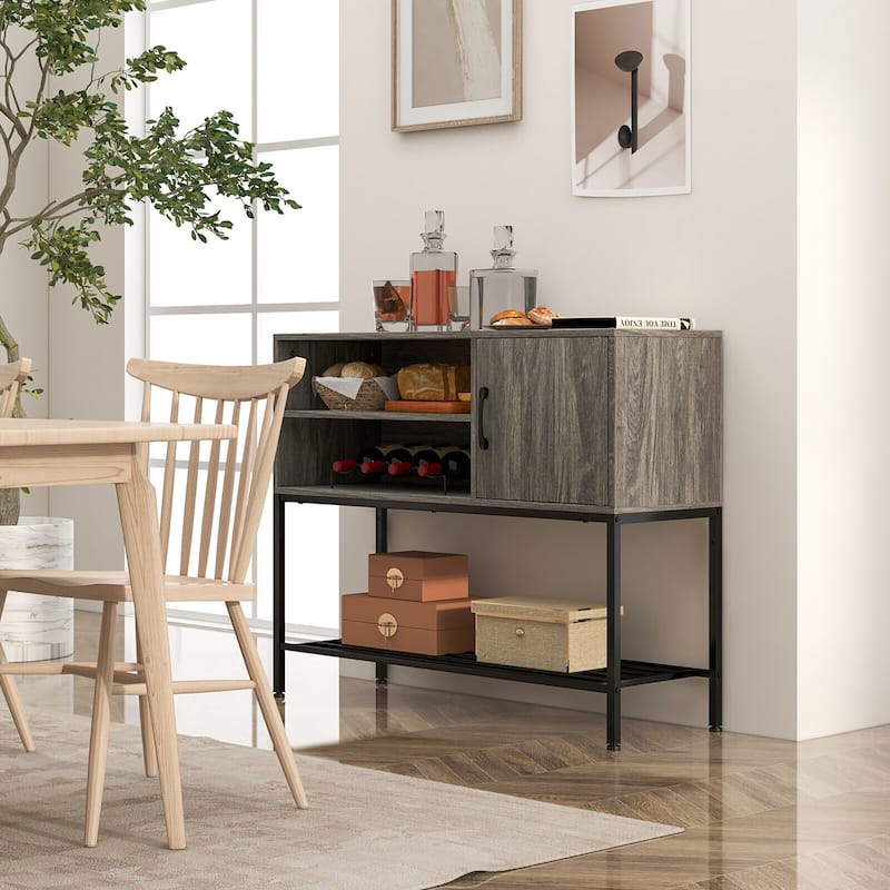 Gymax Buffet Sideboard w/ Power Outlets & USB Ports Wine Racks &