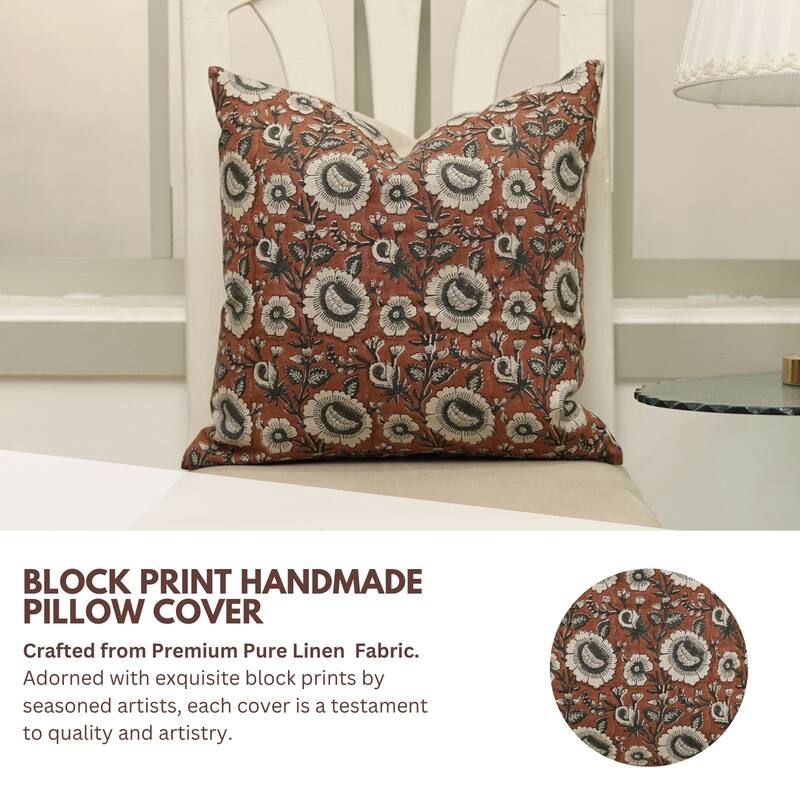Fabdivine Floral Soft Handmade Cushion Cover for Gift Block Print Décor