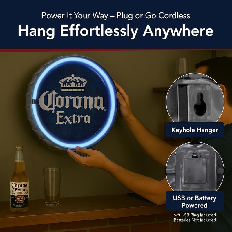 American Art Decor Corona Extra Beer LED Neon Light Sign Wall Decor - 12" - 12" H x 12" L x 1.5" D
