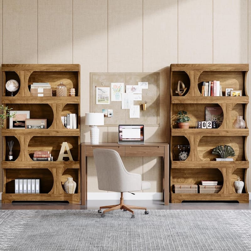 71" Tall Bookcase Wood 4-Tier Bookshelf, Modern Freestanding Display Storage Shelves
