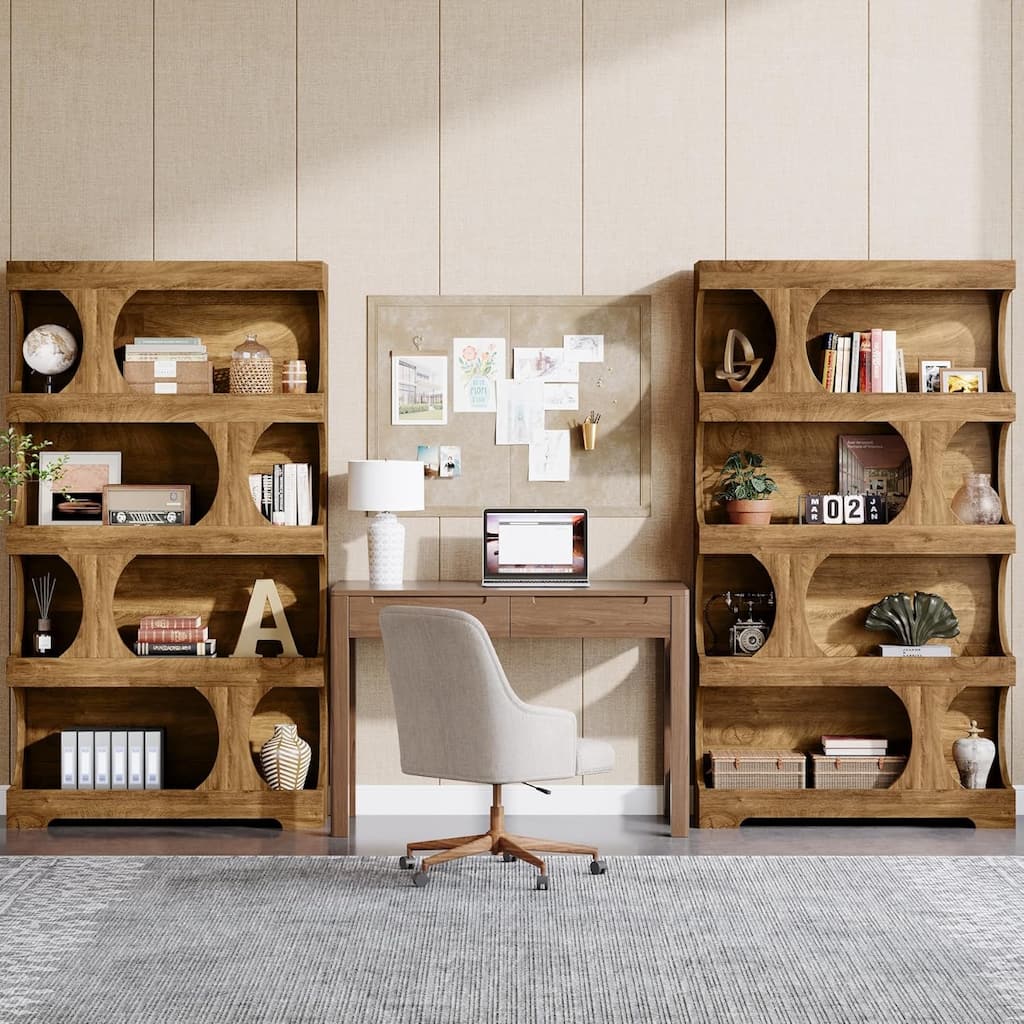 71" Tall Bookcase Wood 4-Tier Bookshelf, Modern Freestanding Display Storage Shelves
