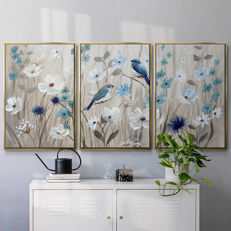 Bluebirds in Spring - Multi Piece Framed Canvas