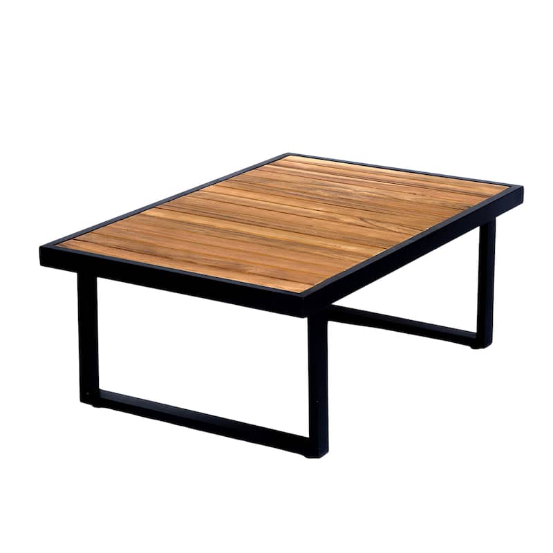 3-Piece Outdoor Patio Furniture Set with Wood Frame and Cushioned Seating, Industrial Style Sofa Set with Table and Ottomans