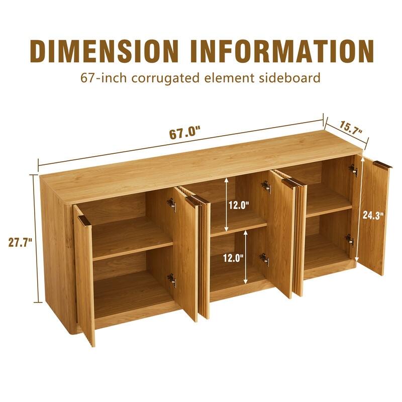 Sideboard Storage Cabinet TV Stand with wave pattern Buffet Cabinet Wooden Vertical Striped Cabinet