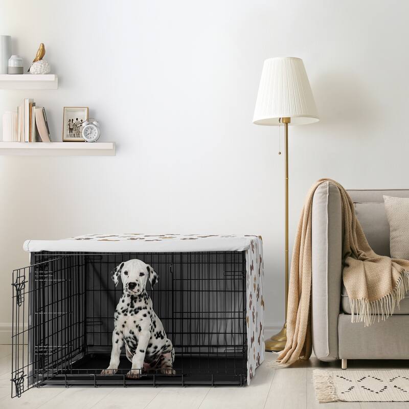 Sweet Jojo Designs Bone Paw Print Dog Crate Kennel Cover 36in. Neutral Grey Taupe Brown Modern Off White Gray Tan Puppy