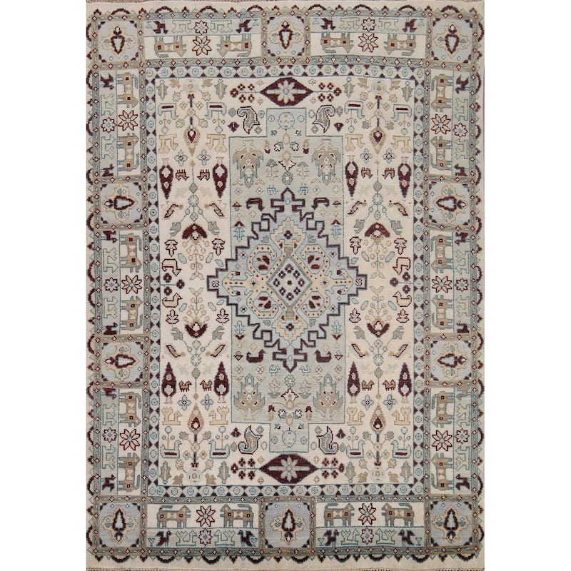 Tribal Geometric Heriz Serapi Area Rug Handmade Oriental Wool Carpet - 7'10"x 9'7"