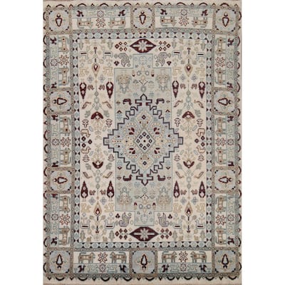Tribal Geometric Heriz Serapi Area Rug Handmade Oriental Wool Carpet - 7'10"x 9'7"