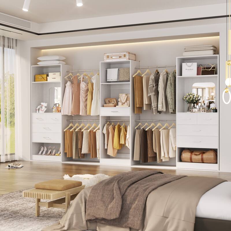 70'' - 221'' Set of 3 Closet System Organizer with Adjustable Hanging Rods, Shoe Racks, and Shelves