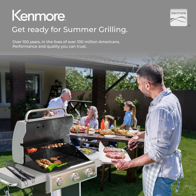 Kenmore 3-Burner Propane Gas Grill with Foldable Side Shelves