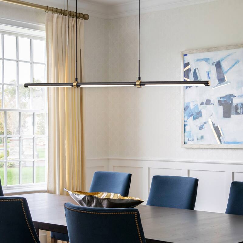 Modern Minimalist 3-Light LED Linear Chandelier Kitchen Island Pendant Light - 47.2" - Black