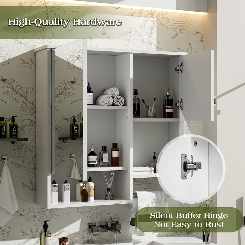 29" x 28" Over The Toilet Bathroom Storage Cabinet with Towel Bar Wall Mirror Cabinet with Closed Cupboard and Open Shelf