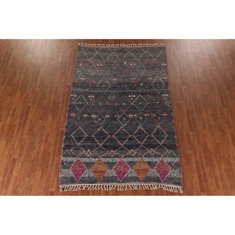 Plush Moroccan Area Rug Handmade Wool Carpet - 6'2" x 9'11"