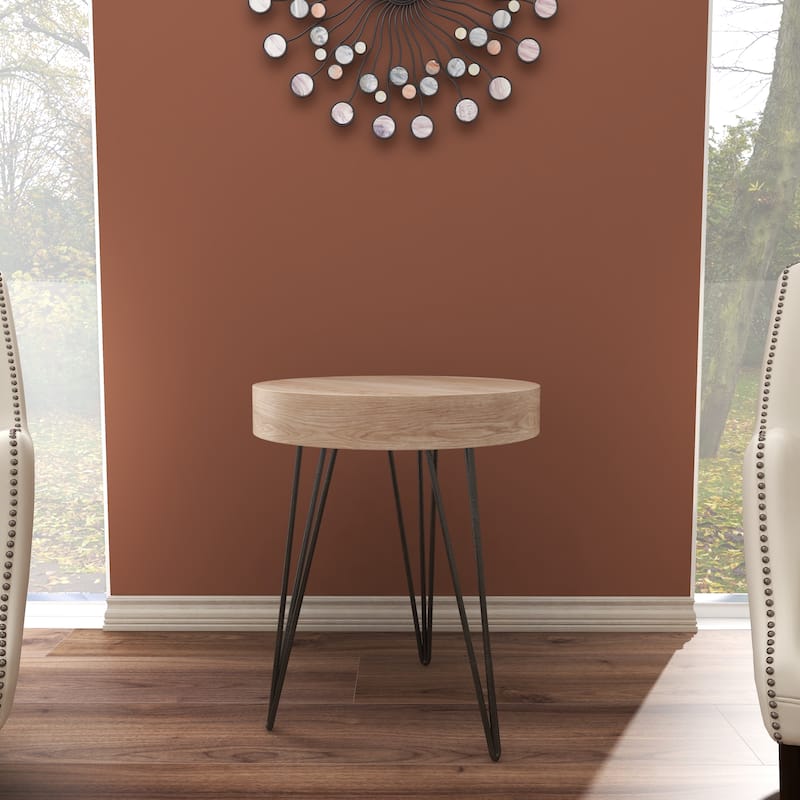 Wooden Round Accent Table with Black Metal Hairpin Legs - Brown - Roche River Decor