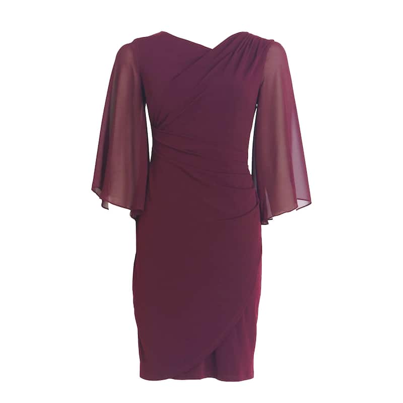 Connected Cowlneck Cape-Sleeve Sheath Dress - Bordeaux - 6